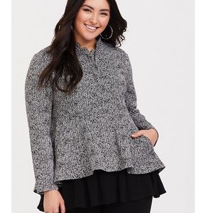 BLACK AND WHITE PONTE PEPLUM JACKET Torrid